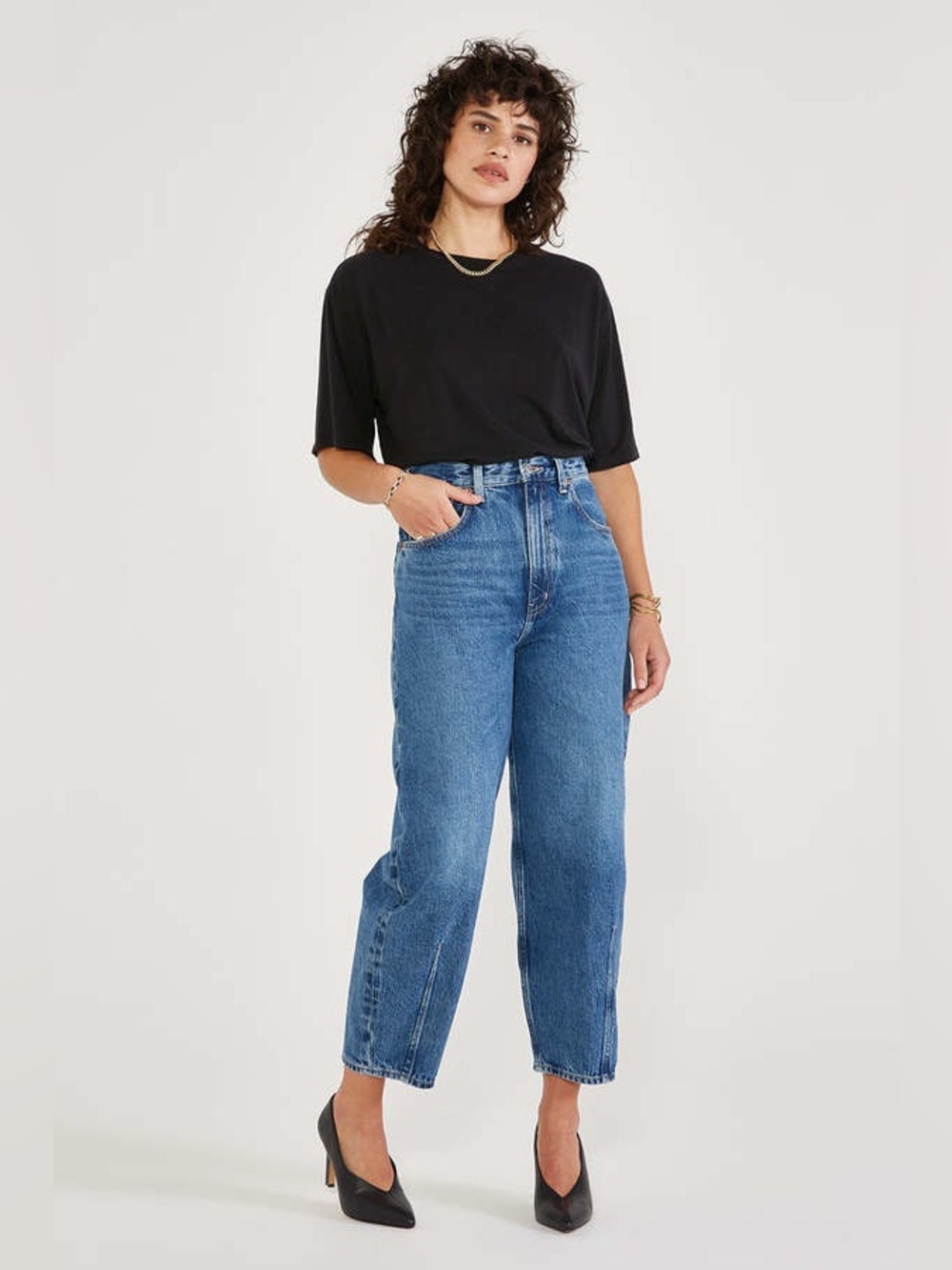 Etica Tica Iris Relaxed Taper Under Current High Rise Denim Jeans Ankle Blue